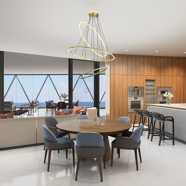 Bentley Residences east unit gourmet kitchen with Gaggenau appliances and luxury finishes