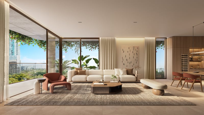 Colette Residences great room with floor-to-ceiling windows