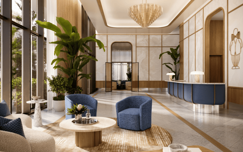 Mr. C Residences living room interior with Intracoastal views