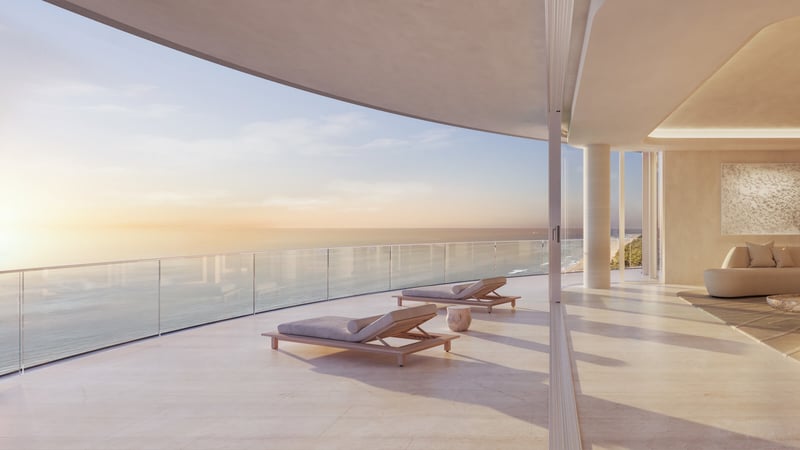 Shore Club residence living room with panoramic ocean views